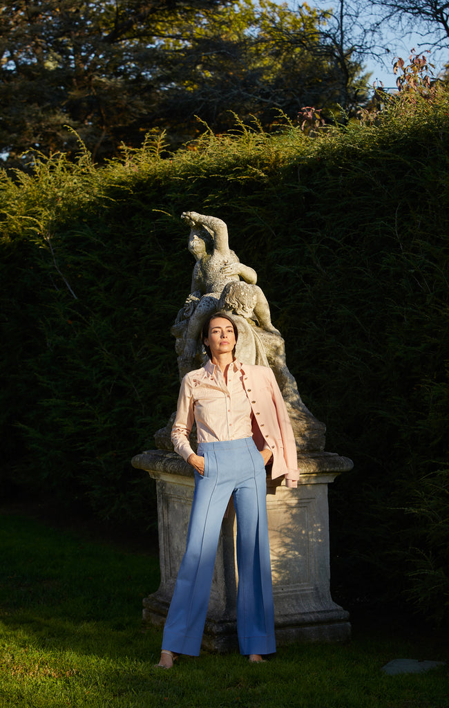 Columbine -Flower-Embroidered Pinstripe Blouse - Carlisle