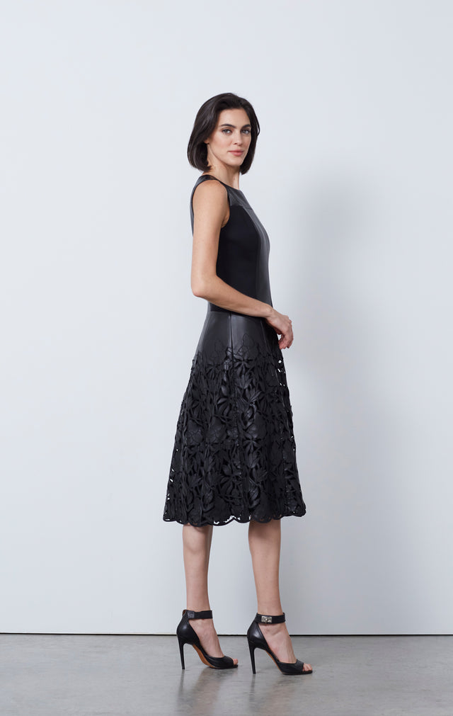 Audran - Rose-Embroidered Black Faux-Leather Dress - IMAGE