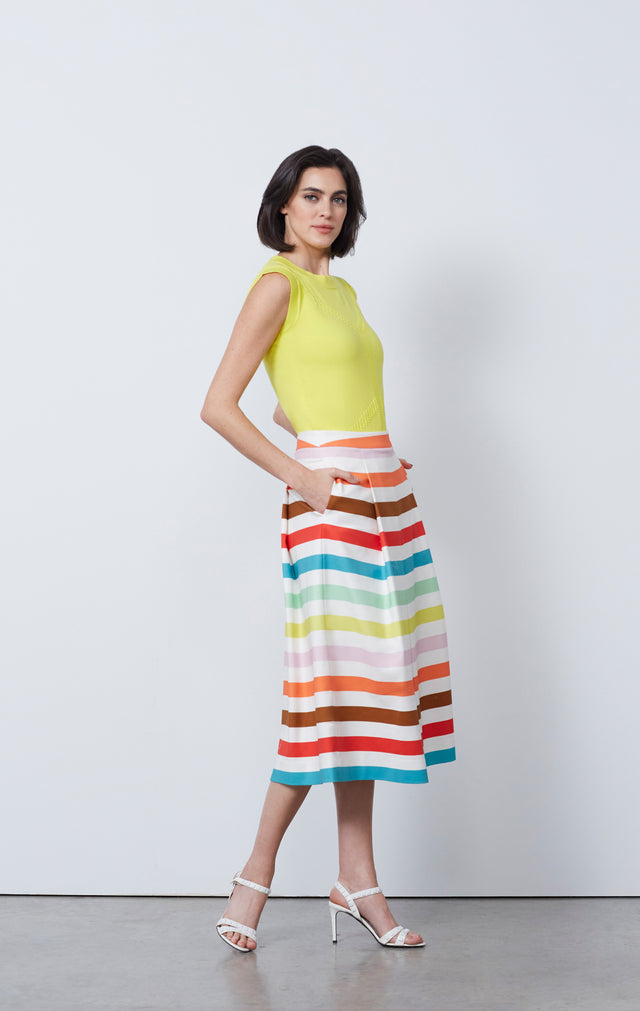 Picturesque - Striped Skirt In Stretch Cotton Sateen - IMAGE
