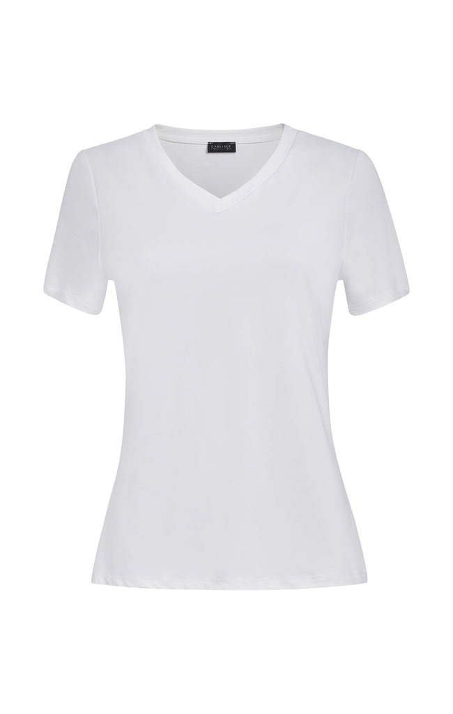 Paradigm-Wht -Fitted White V-Neck Tee Shirt - Carlisle