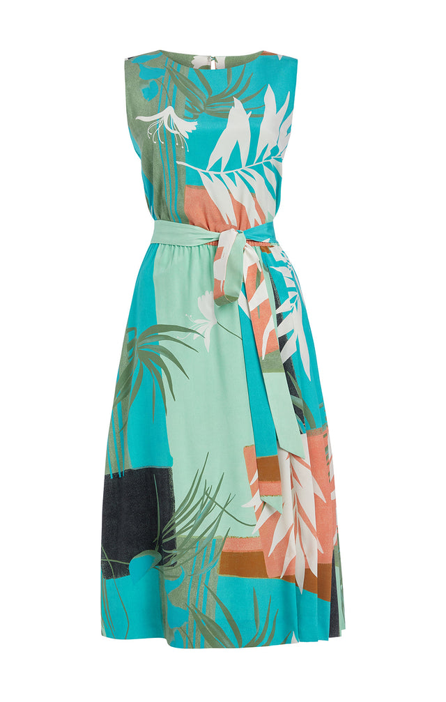 Jardiniere - Tropical-Print, Stretch Silk Pleated Dress