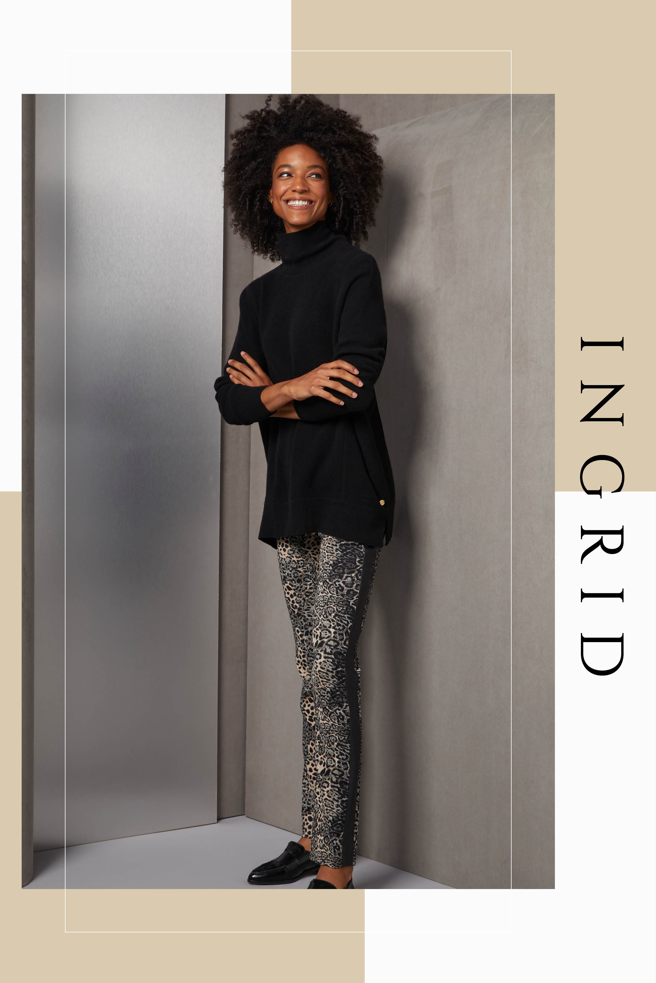 Cultivate your downtown aura with this oversized cashmere turtleneck in black, textured with multi-directional rib stitches. The wow factor of its volume and luxury hand feel is complemented by the slim Italian jacquard ankle pants.