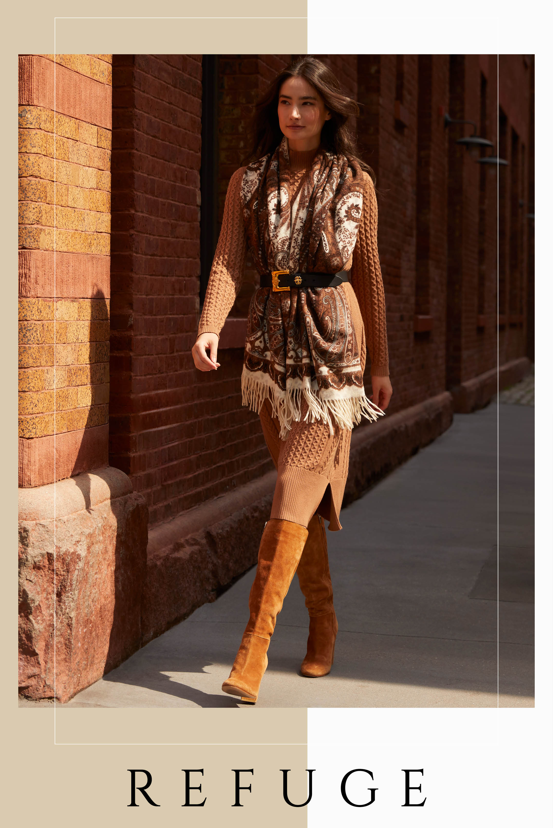 This dress offers fluid, silk-softened cotton comfort in rich contrasting stitches that include chain cable, spine cable, reverse jersey, and seed stitch side columns.