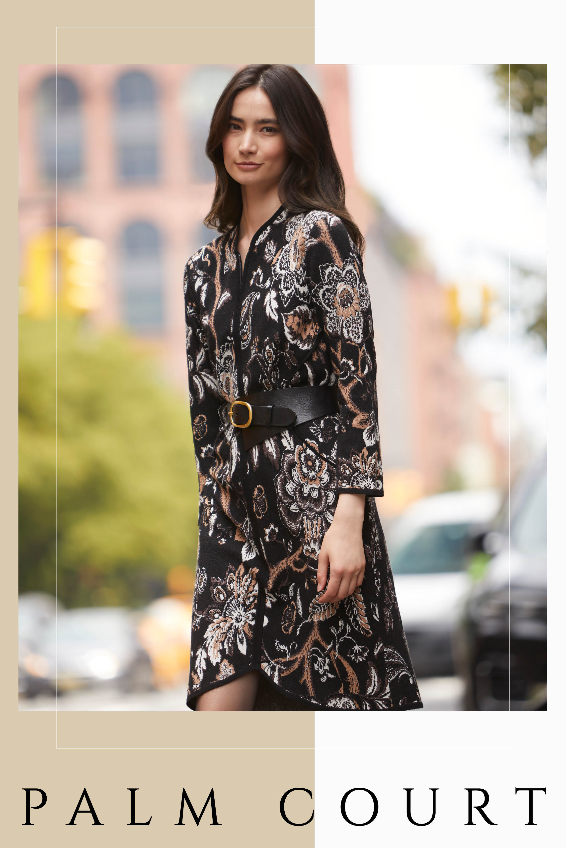 The knit sheath dress of the season is a birdseye jacquard with metallic threads that sparkle with opulent splendor. Fanciful branches, flowers and leaves create a holiday wonderland to inspire fellow party guests.