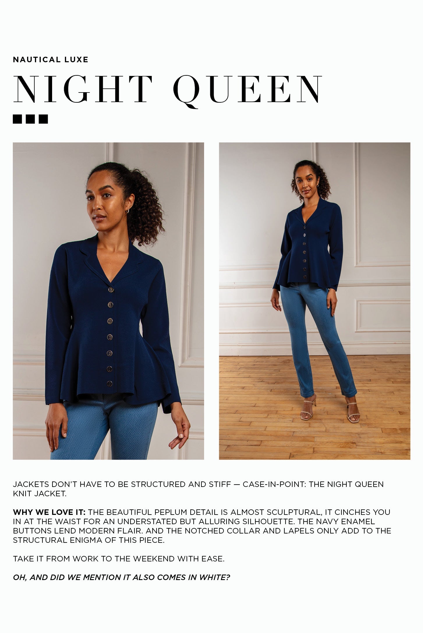 Nautical Luxe - A Sleek & Sculptural Navy Peplum Knit Jacket
