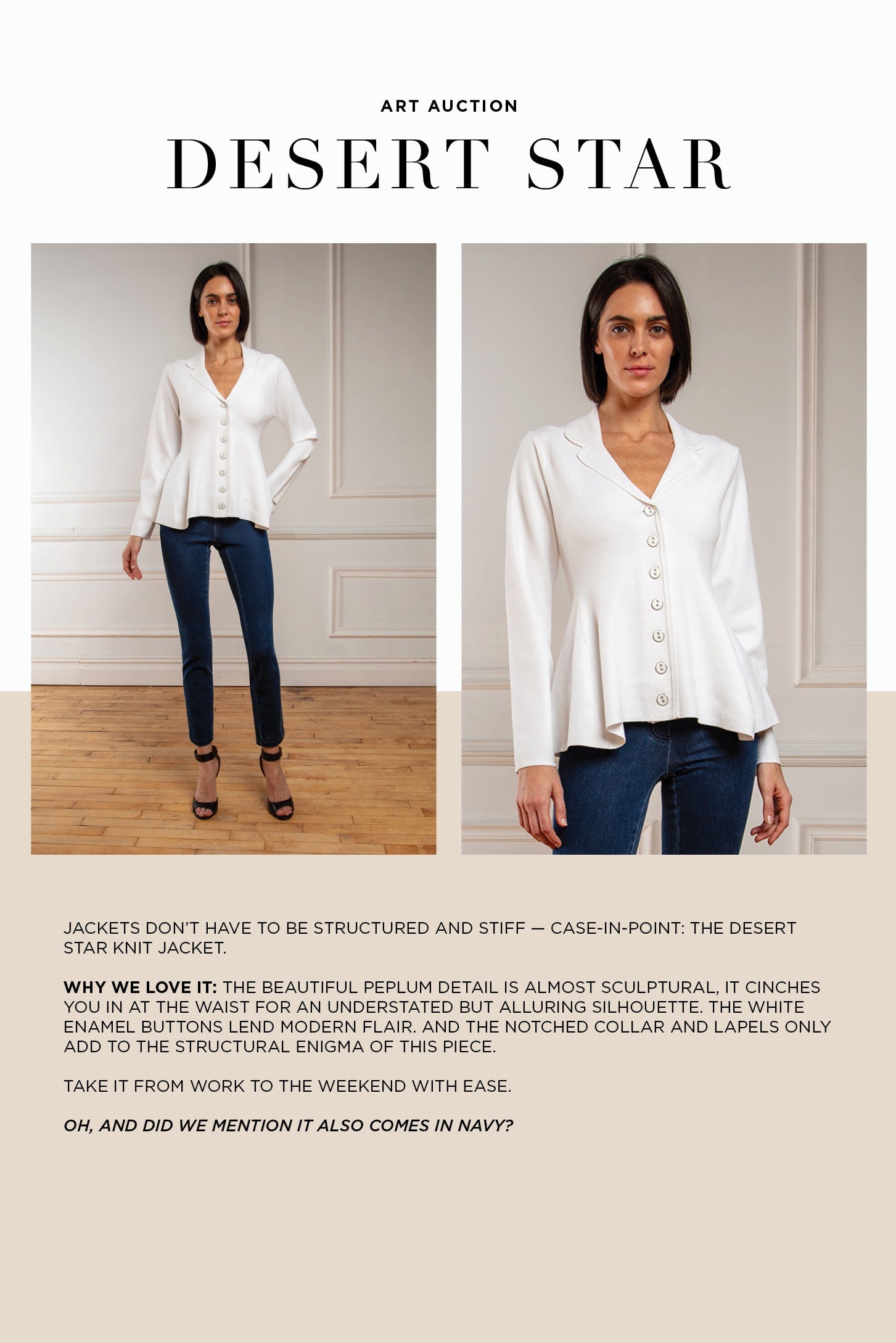 Art Auction - A Sleek & Sculptural White Peplum Knit Jacket