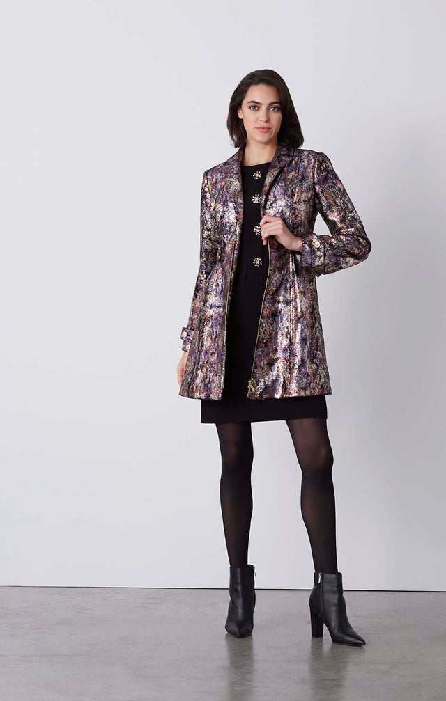 Vanity Fair - Printed Velvet Evening Coat - On Model, Look