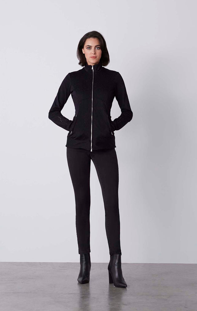 Scrollwork - Track Jacket In Embroidered Brazilian Knit - On Model