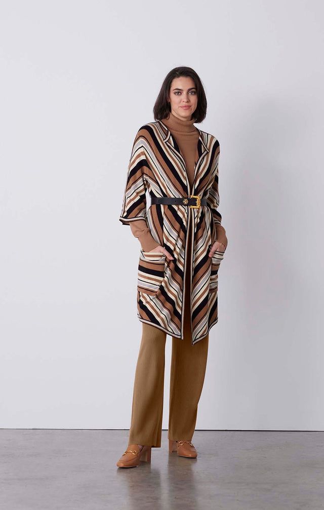 Hipster - Cashmere-Softened Striped Cardigan - On Model