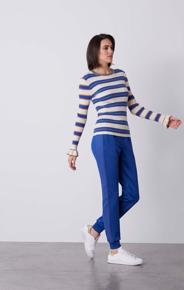 Disport - Ruffled Mixed-Stripe Sweater - On Model