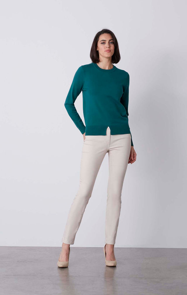 Renewal - Split Hem Crew Neck Sweater - On Model
