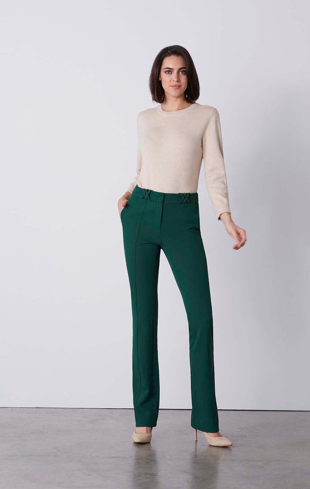 Green Room - Ultrastretch Pants With Lattice Belt Loops - On Model