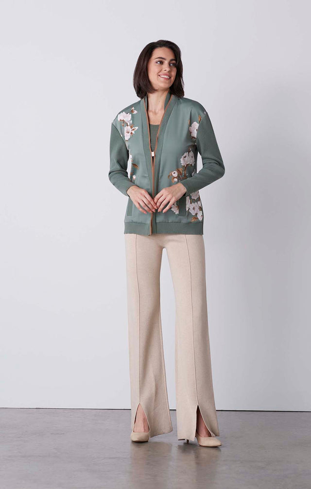 Ming - Cardigan With Floral-Print Satin Front - On Model