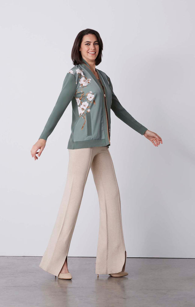 Ming - Cardigan With Floral-Print Satin Front - On Model