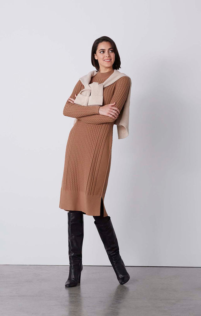 Refuge - Silk-Softened, Cable-Knit Dress - On Model