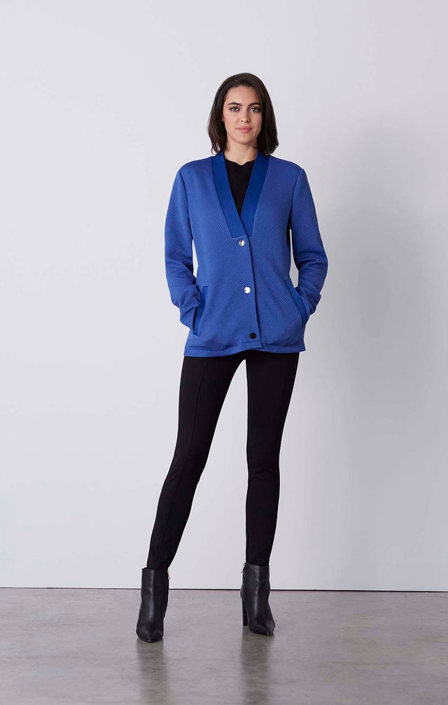 Blue Moon - Quilted Knit Bomber Jacket - On Model