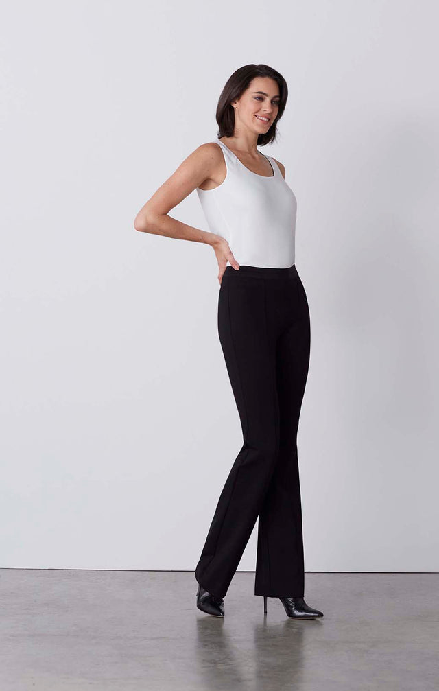 Flare - Pull-On, Wide-Leg Ponte Pants - On Model