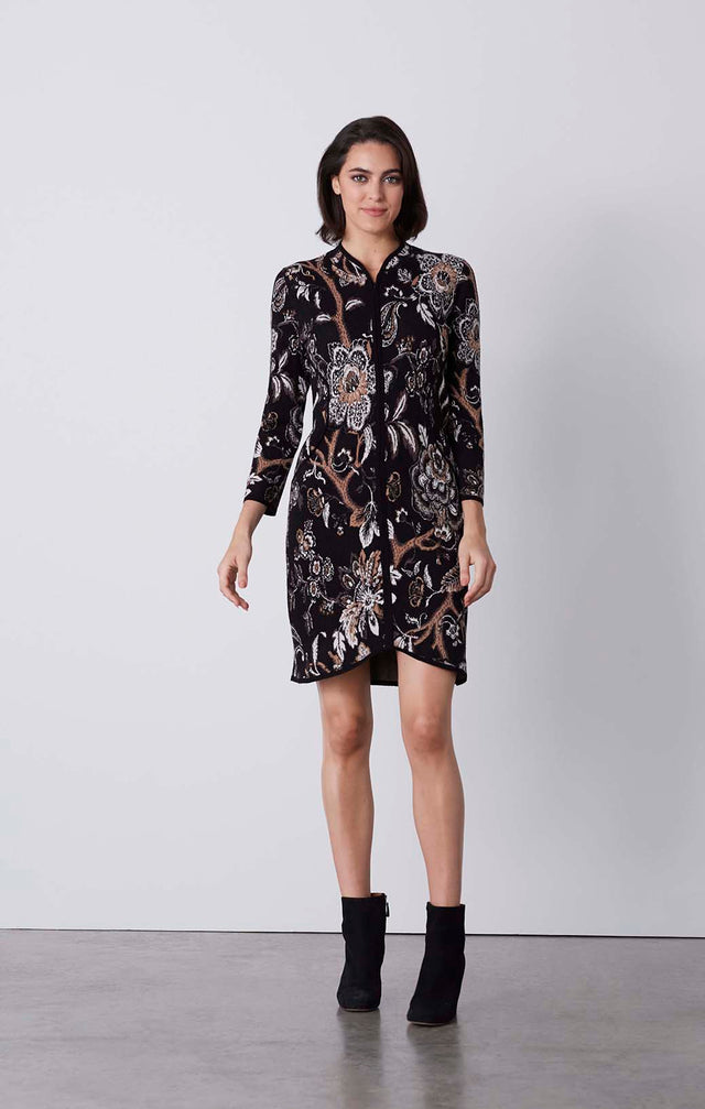 Palm Court - Knit Floral Jacquard Dress - On Model