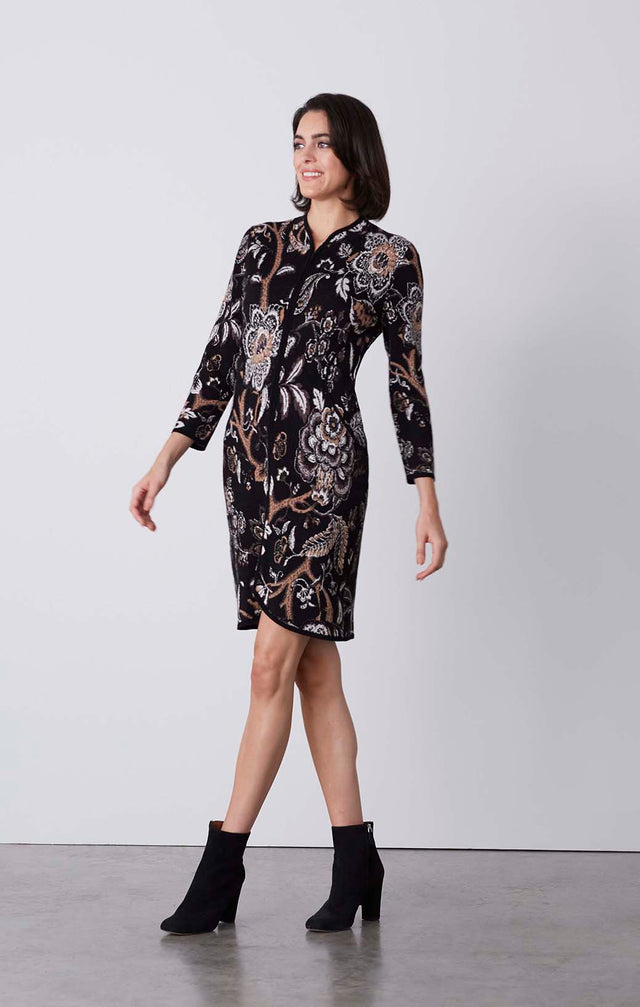Palm Court - Knit Floral Jacquard Dress - On Model