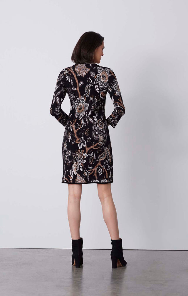 Palm Court - Knit Floral Jacquard Dress - On Model