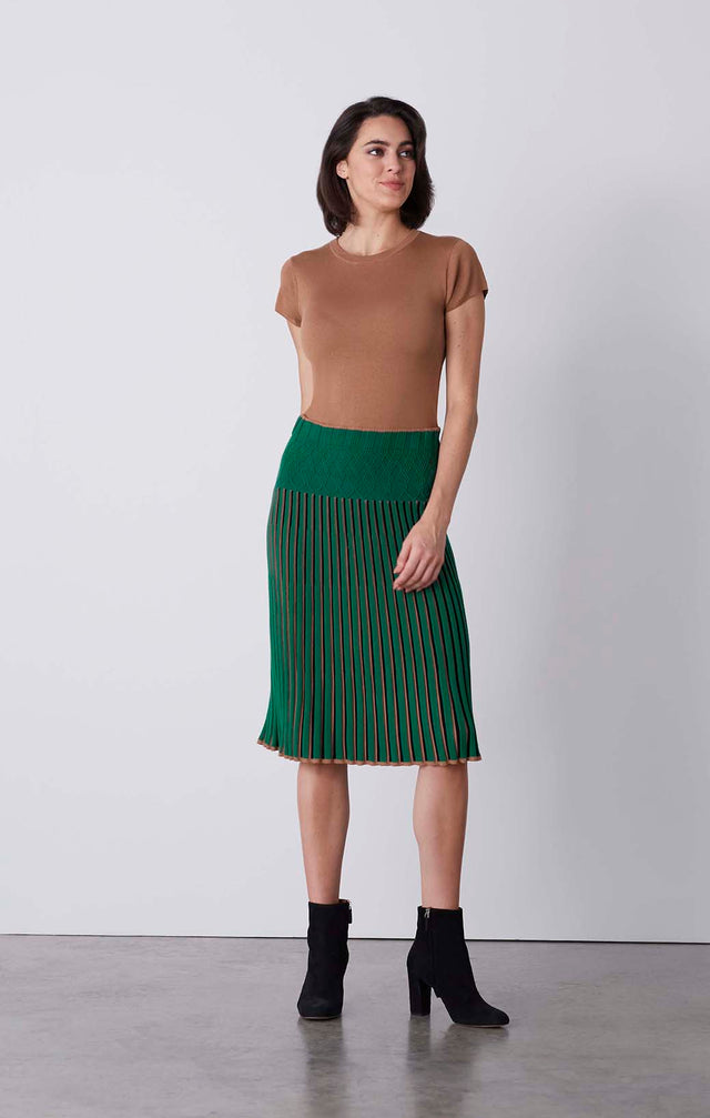 Revel - Pull-On Pleated Knit Skirt - On Model