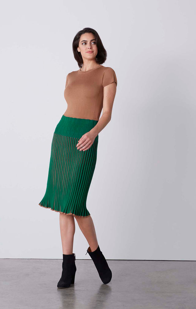 Revel - Pull-On Pleated Knit Skirt - On Model