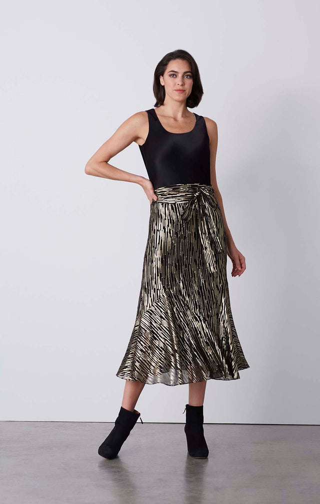 Gala - Skirt With Metallic Gold Stripe Jacquard - On Model