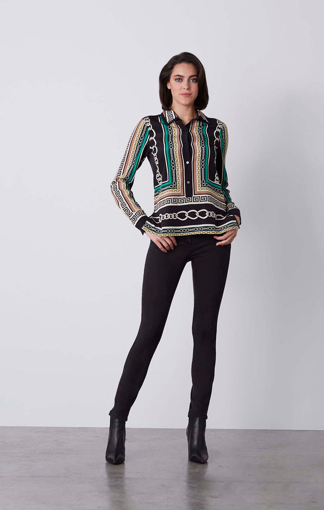Janissary - Status Border Print Silk Blouse - On Model