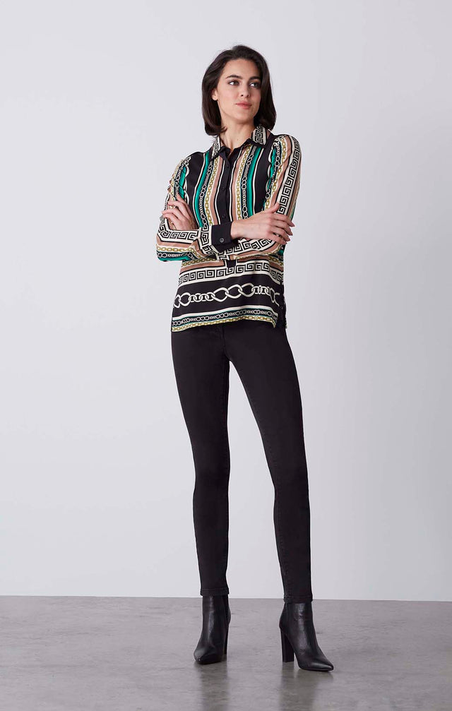 Janissary - Status Border Print Silk Blouse - On Model