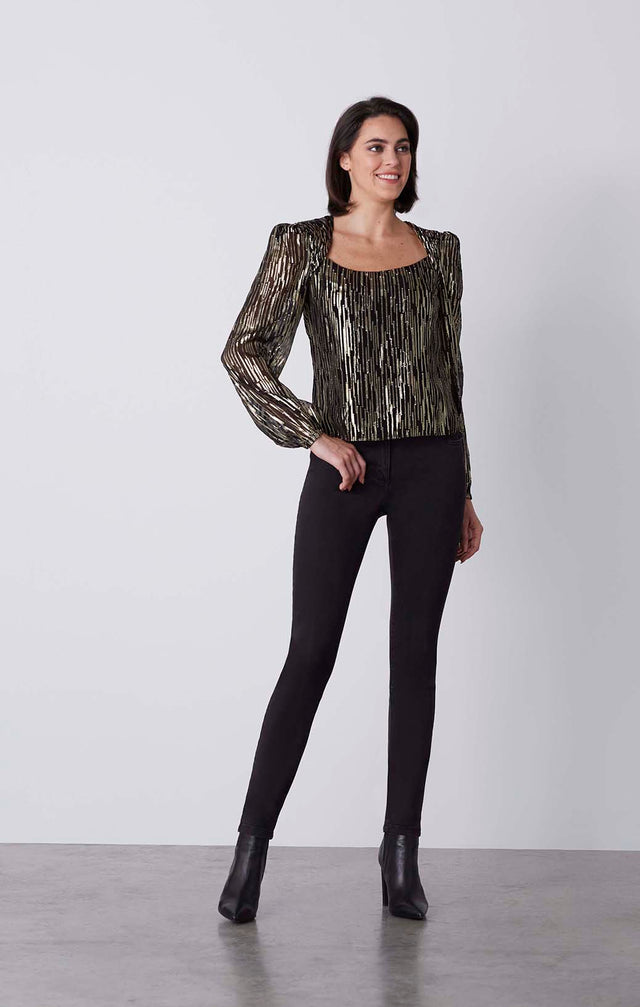 Gala - Blouse With Metallic Gold Stripe Jacquard - On Model