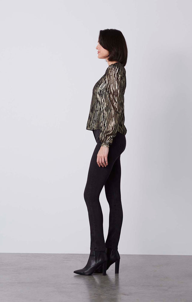 Gala - Blouse With Metallic Gold Stripe Jacquard - On Model
