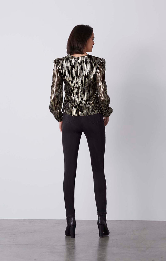 Gala - Blouse With Metallic Gold Stripe Jacquard - On Model