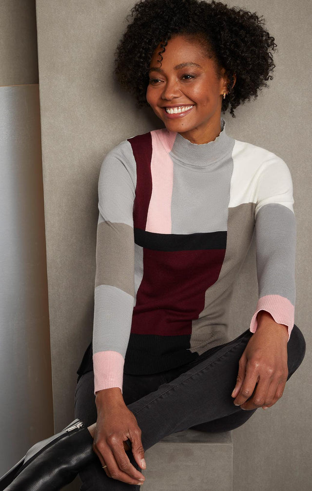 CUBISM-SILK-SOFTENED COLORBLOCK SWEATER-5-KN-2229-ON MODEL