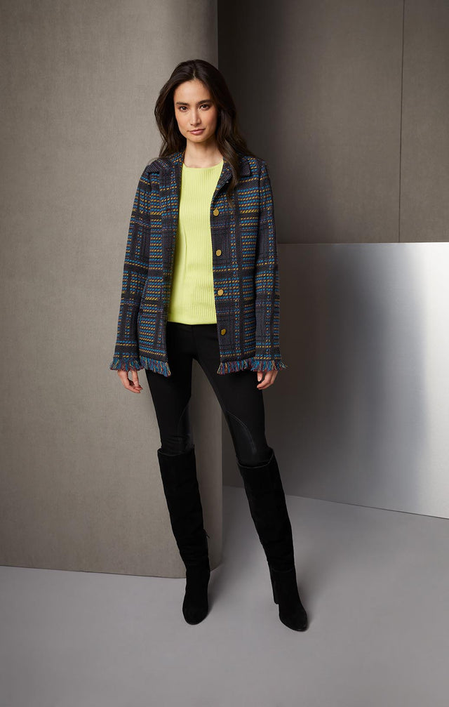 LENAPE-FRINGED PLAID JACKET-1-JK-1908-ON MODEL