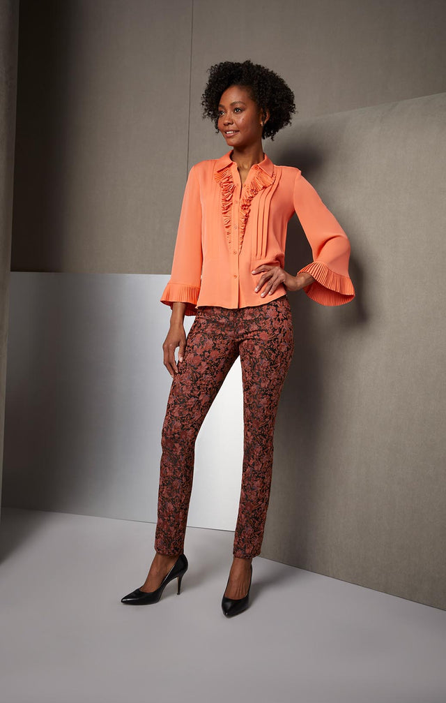 JABOT-CRYSTAL-PLEATED SILK BLOUSE-1-TP-1773-ON MODEL