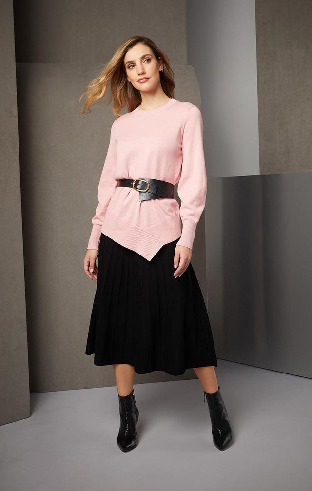 DELICATE-SILK-SOFTENED ASYMMETRICAL SWEATER-5-KN-1927-ON MODEL