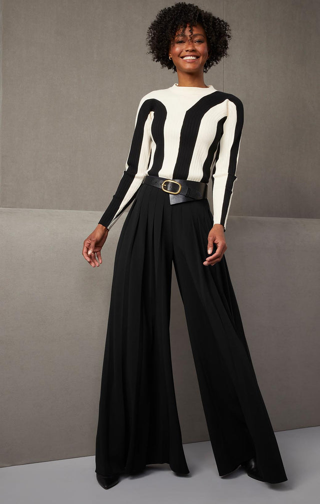 BLACK ROCK-PLEATS-PLEATED JAPANESE CRÊPE PANTS-1-PT-2184-ON MODEL