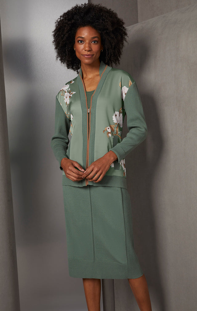 Ming - Cardigan With Floral-Print Satin Front - On Model, Look
