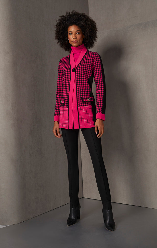 Villanelle - Long Knit Jacquard Jacket - On Model, Look