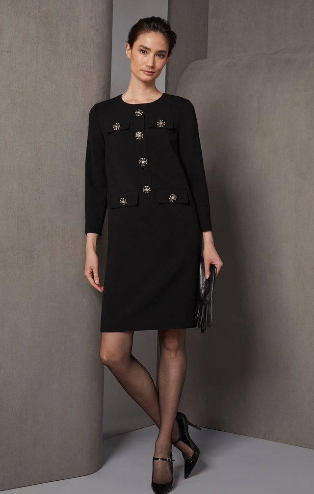 Treasury - Pearl And Onyx-Trimmed Italian Jacquard Dress - On Model, Look