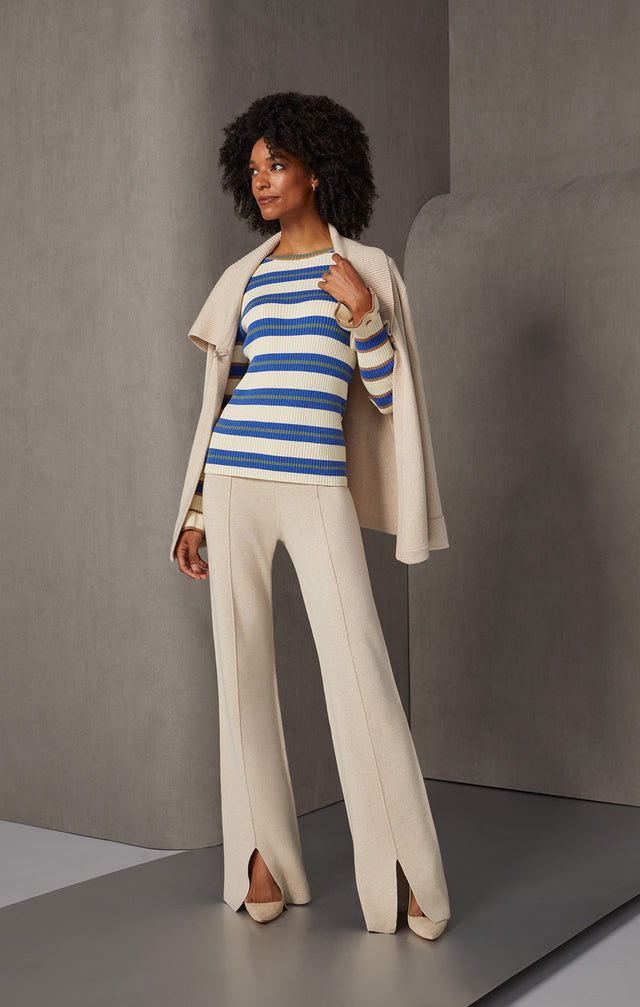Disport - Ruffled Mixed-Stripe Sweater - On Model, Look