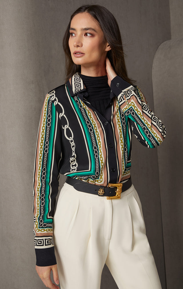 Janissary - Status Border Print Silk Blouse - On Model, Look