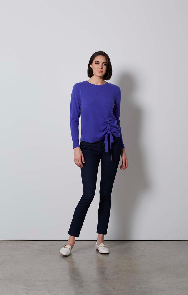 ANDROMEDA-SHIRRED CASHMERE PULLOVER-1-KN-1914-ON MODEL