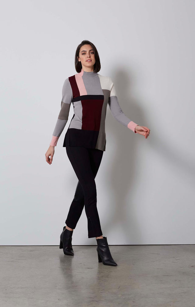 CUBISM-SILK-SOFTENED COLORBLOCK SWEATER-5-KN-2229-ON MODEL