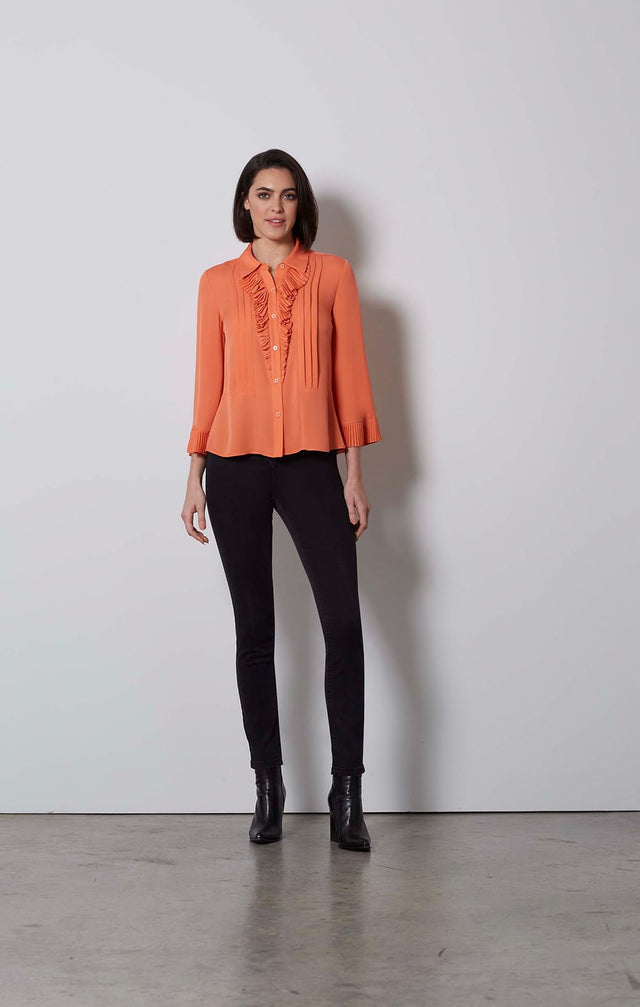 JABOT-CRYSTAL-PLEATED SILK BLOUSE-1-TP-1773-ON MODEL
