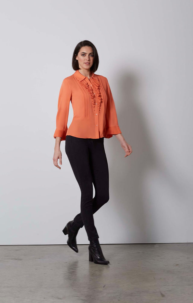 JABOT-CRYSTAL-PLEATED SILK BLOUSE-1-TP-1773-ON MODEL