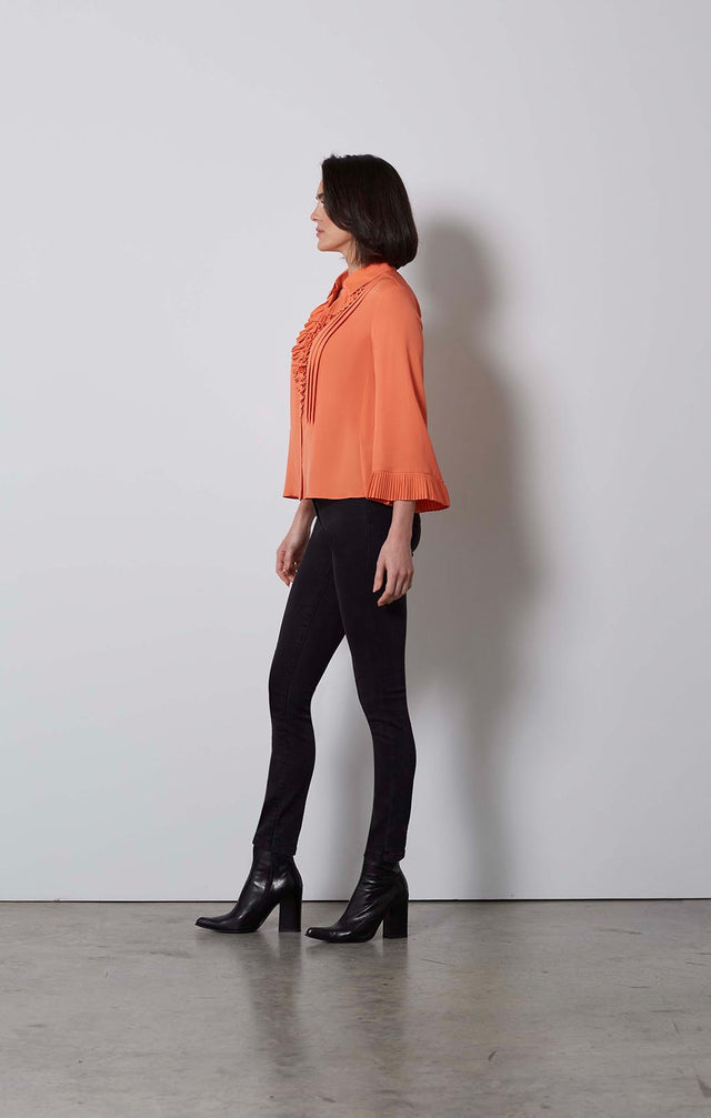 JABOT-CRYSTAL-PLEATED SILK BLOUSE-1-TP-1773-ON MODEL