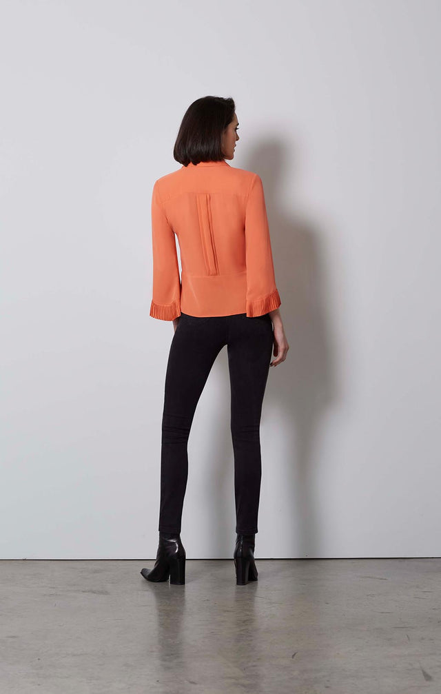 JABOT-CRYSTAL-PLEATED SILK BLOUSE-1-TP-1773-ON MODEL