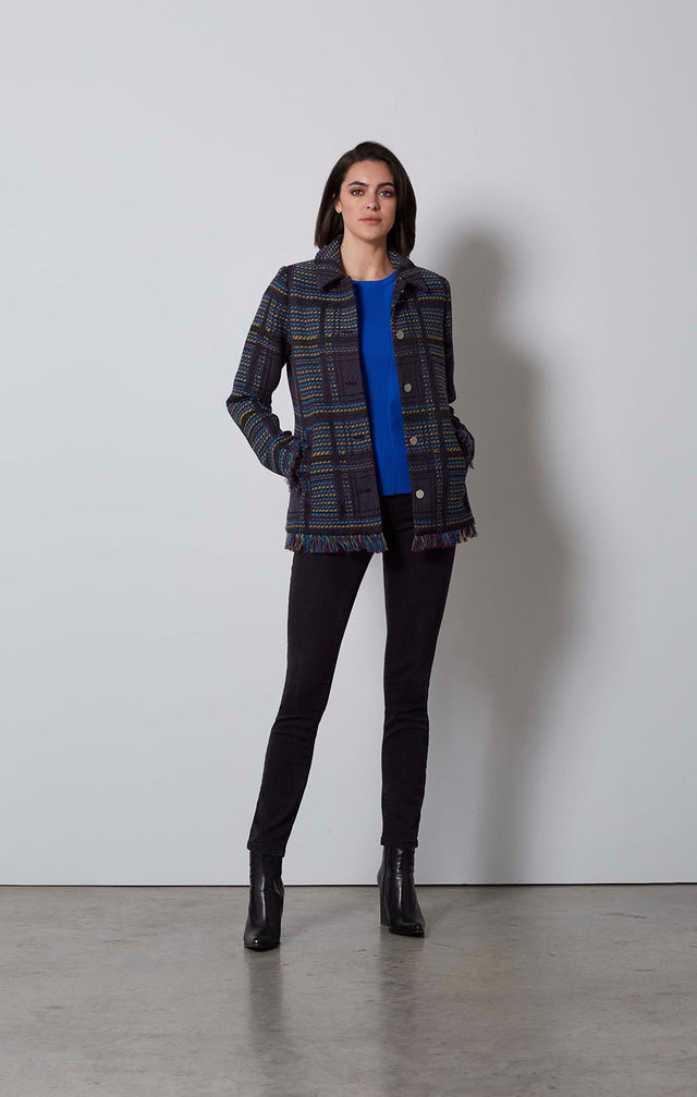 LENAPE-FRINGED PLAID JACKET-1-JK-1908-ON MODEL