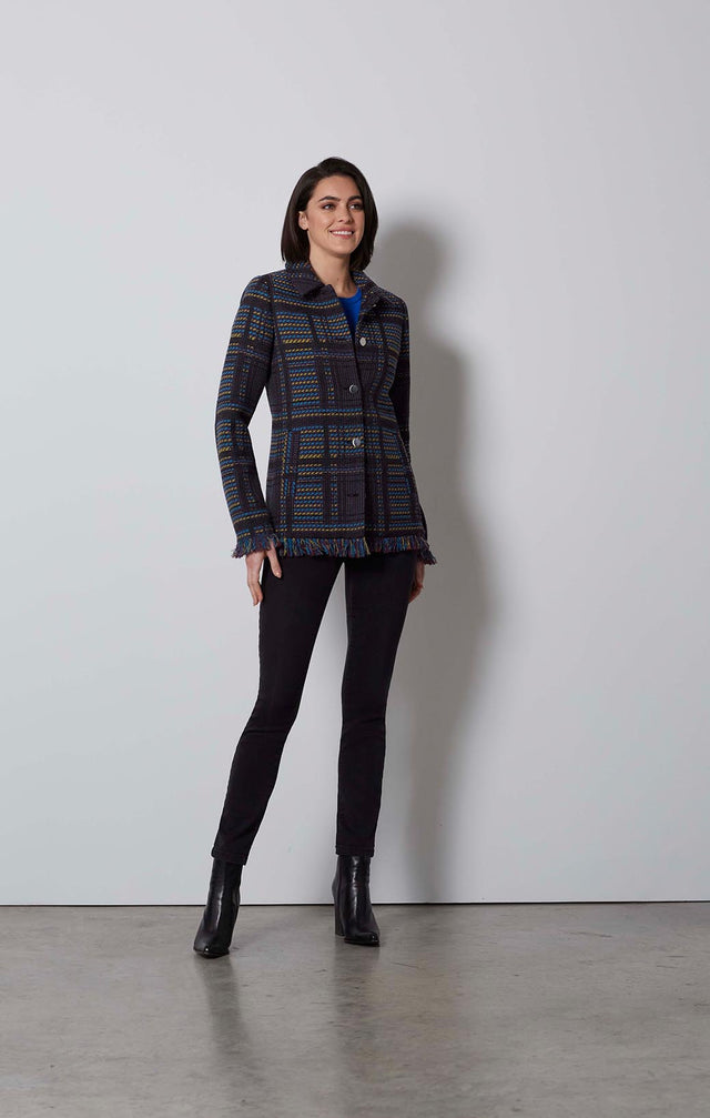 LENAPE-FRINGED PLAID JACKET-1-JK-1908-ON MODEL